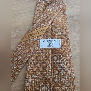 Vtg Valentino Garavani Men’s Silk Tie Mustard Brown Micro Floral Geometric